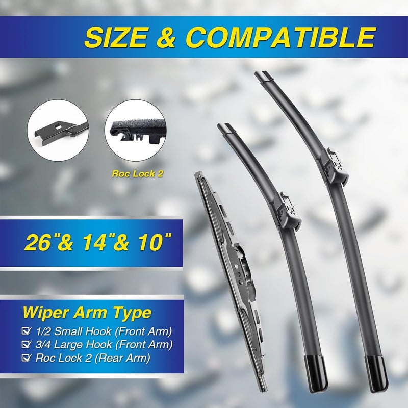 5PLUS ® Windshield Wipers Replacement for Chevy trax 2022-2015,Silicone Water Repellent Wiper Blades-26"/14"/10"(Set of 3), OEM Fit, All-Season, Easy Installation - Image 2